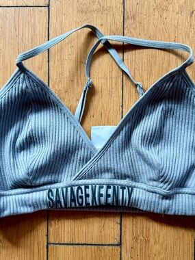 Savage X Fenty Ribbed Light Gray Bralette with Logo Band